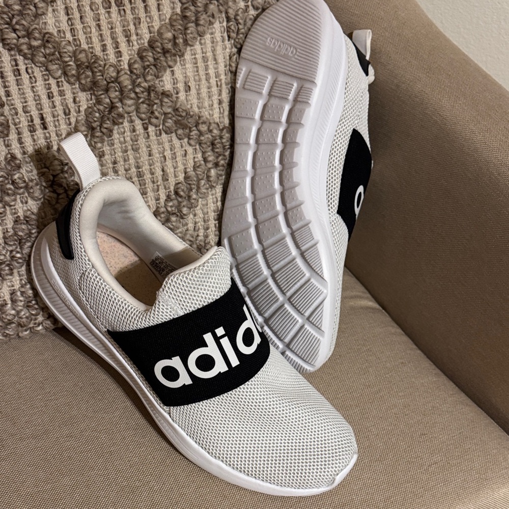 Adidas Men’s White Mesh Slip-Ons with Black Band New Bright white